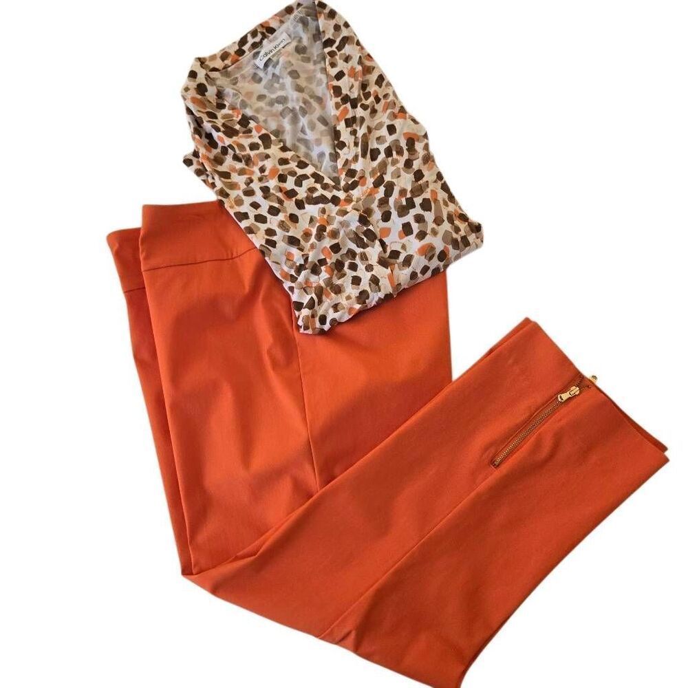 Peck & Peck Womens Zipper Ankle Pull-on Capri Pants Orange Size 12 - Picture 3 of 11